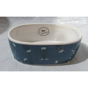 Food or Water Oval Blue with Fishbones Dish 5.5"X3"X2" by Park Life Designs